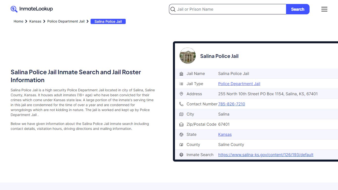 Salina Police Jail Inmate Search and Jail Roster Information